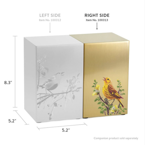 A visual comparison of the left and right companion urns, showing how they fit together to create a unified memorial display.