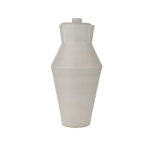 Deco Pure Beach Full-Size Cremation Urn by Stoneware & Co. A handcrafted ceramic urn with an Art Deco-inspired design, featuring clean lines and a soft beach beige finish. Its modern yet timeless aesthetic offers a serene tribute to a loved one. Suitable for individuals weighing up to 210 lbs.