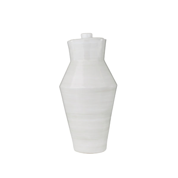 Deco Pure Cloud Full-Size Cremation Urn by Stoneware & Co. A handcrafted ceramic urn with an Art Deco-inspired design, featuring clean lines and a soft cloud white finish. Its modern yet timeless aesthetic offers a peaceful and elegant tribute to a loved one. Suitable for individuals weighing up to 210 lbs.