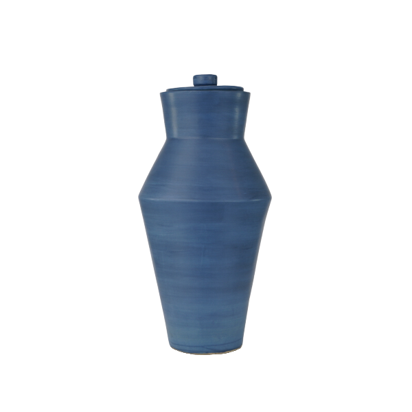Deco Pure Sky Full-Size Cremation Urn by Stoneware & Co. A handcrafted ceramic urn in calming sky blue, featuring an Art Deco-inspired design with clean lines and a smooth matte finish. Its modern yet timeless aesthetic provides a peaceful tribute to a loved one. Suitable for individuals weighing up to 210 lbs.
