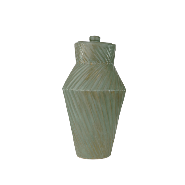 A Deco Twist Forest Ceramic Urn by Stoneware & Co., handcrafted in deep forest green with an Art Deco-inspired twisted groove design. The urn’s elegant shape and rich color create a sophisticated and timeless tribute.