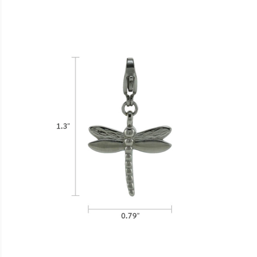 The Dragonfly Keepsake Charm, available at Magnolia Cremations, is a petite stainless steel charm designed to discreetly hold a small portion of ashes. Featuring delicate, engraved wings and a secure clasp for easy attachment to a bracelet or necklace, this charm offers a meaningful way to keep a loved one close. Measuring approximately 1.3 inches in height and 0.79 inches in width, it provides a subtle yet elegant tribute.