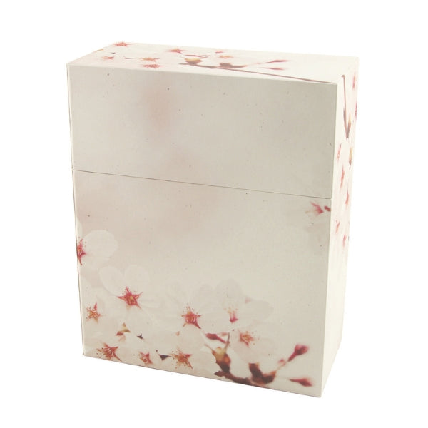 A rectangular eco-friendly memorial urn with a soft cherry blossom design. The urn has a two-piece construction, designed for scattering or burial. Engraving is not available.