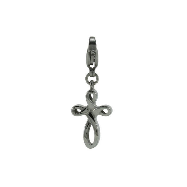 The Infinity Cross Keepsake Charm, available at Magnolia Cremations, is a silver-tone stainless steel charm featuring an elegant looping cross design. Crafted to hold a small portion of ashes, this petite charm offers a discreet and meaningful way to honor a loved one. The secure clasp allows for easy attachment to a bracelet or necklace.