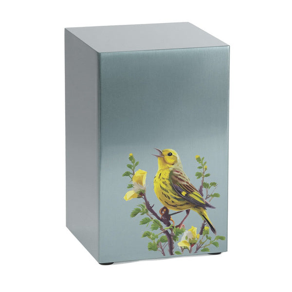 Life Canvas Birds Pewter Companion Urn (Right Side). Full-size urn with a pewter finish and bird scene, pairs with the left-side urn.