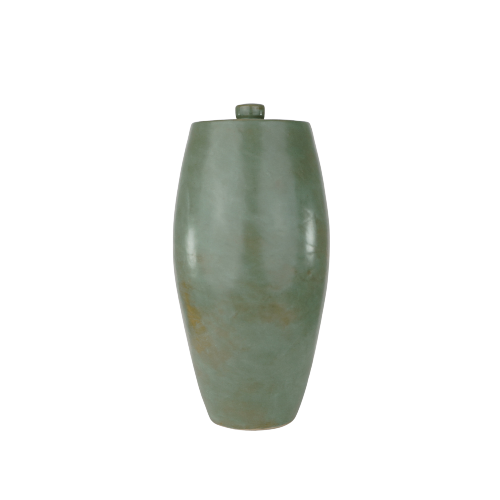 The Nouveau Pure Forest Memorial Urn, an exclusive design for Magnolia Cremations by Stoneware & Co., is shown against a transparent background. This full-size ceramic urn features a gracefully tapered shape with a smooth, forest green glaze, embodying a serene and timeless elegance. Its minimalist form, inspired by Art Nouveau design, offers a peaceful and dignified tribute.