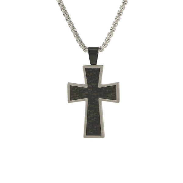The Onyx Textured Cross and Chain, available at Magnolia Cremations, is a contemporary stainless steel pendant featuring a bold cross design with a textured black inlay. This elegant and meaningful piece has a discreet compartment for holding a small portion of ashes and comes with a matching chain. Personalization through engraving is available.