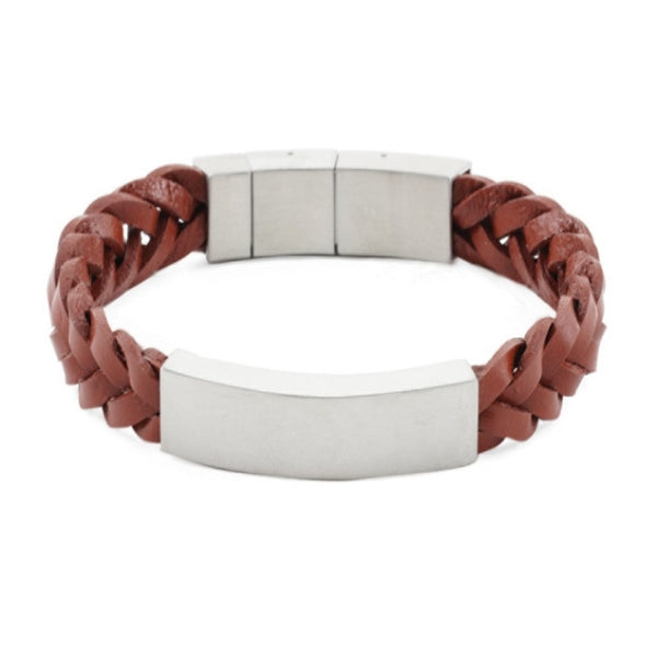 The Pewter/Brown Braided Leather Bracelet, available at Magnolia Cremations, combines timeless style with a heartfelt purpose. Featuring a rich brown braided leather band and a sleek stainless steel accent, this bracelet discreetly holds a nominal amount of ashes, allowing you to keep a loved one close in a subtle, everyday accessory. Engraving is available for personalization, making it a unique and meaningful keepsake.
