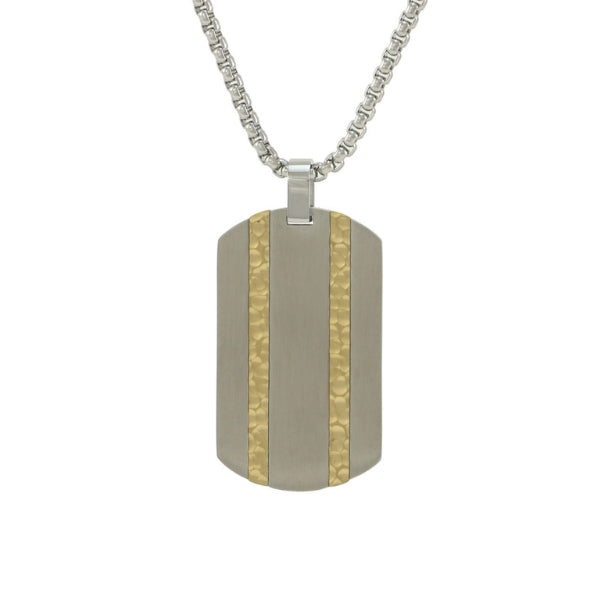 The Pewter Tag Pendant Necklace, available at Magnolia Cremations, features a contemporary stainless steel design with two 14K gold-plated accent lines. This cremation pendant discreetly holds a small portion of ashes, offering a meaningful way to keep a loved one close. Engraving options allow for further personalization, and the piece comes with a matching 24-inch chain for a distinguished and lasting tribute.