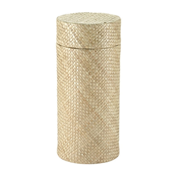 The Woven Naturals Tan Palm Memorial Urn, available at Magnolia Cremations. This biodegradable urn is handwoven from eco-friendly palm leaves in a soft tan hue, featuring a tight, intricate weave that wraps around its cylindrical shape. The seamless design includes a matching lid, blending naturally into the urn’s body for a refined and organic appearance. Its sturdy yet lightweight construction provides a sustainable and dignified option for scattering or green burials.