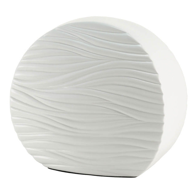 The Windham Textured Soft Waves Glossy White Urn, highlighting its elegant curves and pristine white finish.