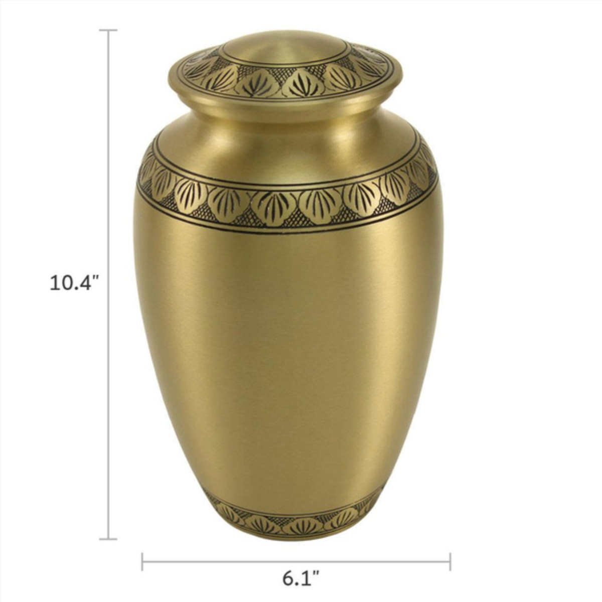 Athena® Bronze, a full-size cremation urn. This classically shaped urn features a hand-brushed bronze finish with engraved and enameled Grecian-style leaves. Made from solid brass with a secure, threaded lid, it is suitable for holding the ashes of an adult.