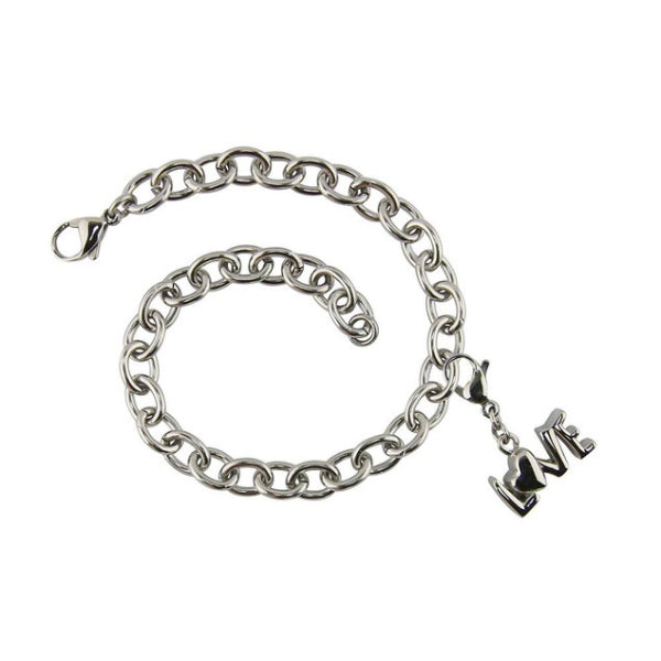 Bracelet with LOVE charm, memorial keepsake symbolizing enduring love and affection.