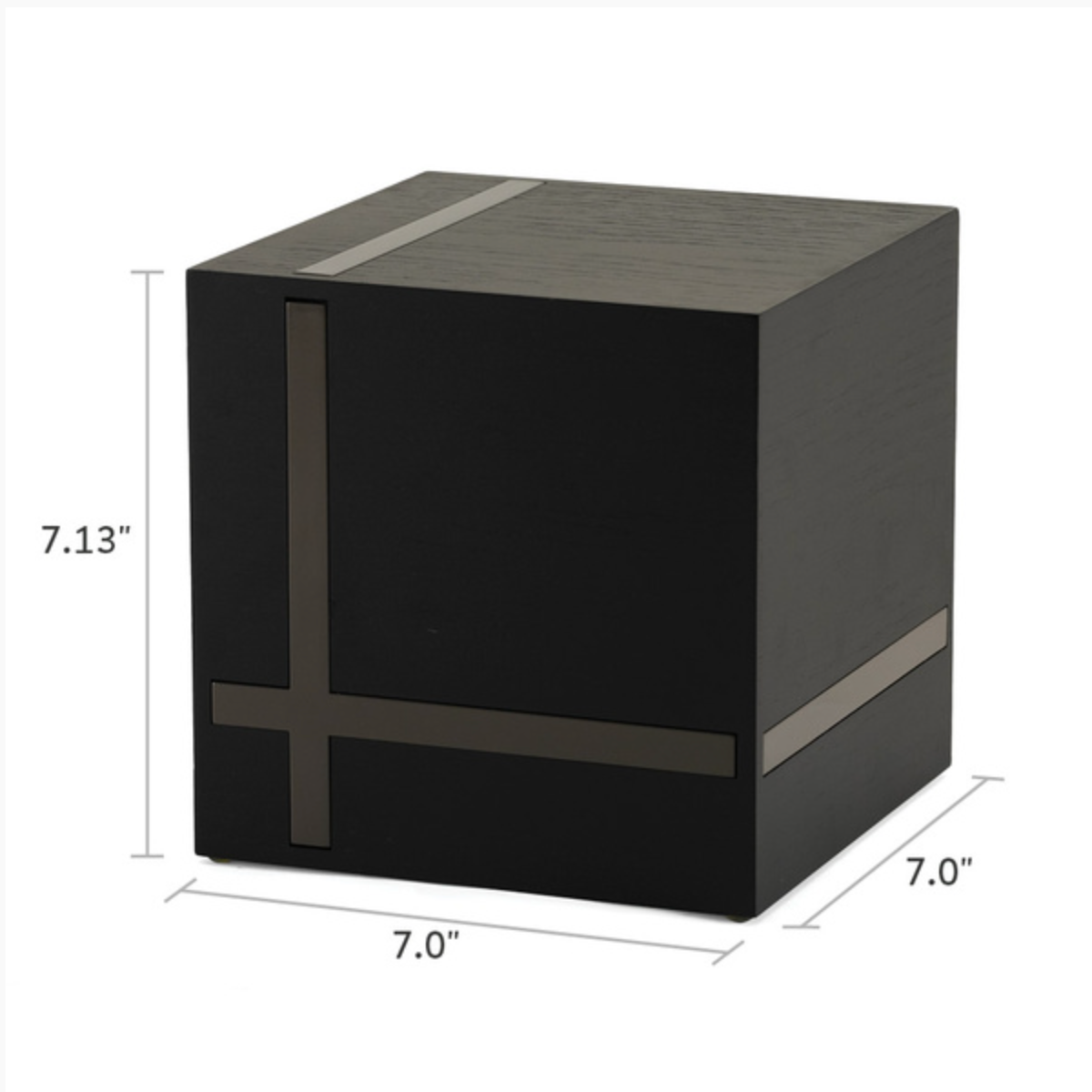 Modern cremation urn, ebony and gray urn, cube-shaped urn. The Bristol Ebony/Gloss Gray urn is a contemporary choice for those seeking a unique and stylish way to remember a loved one.