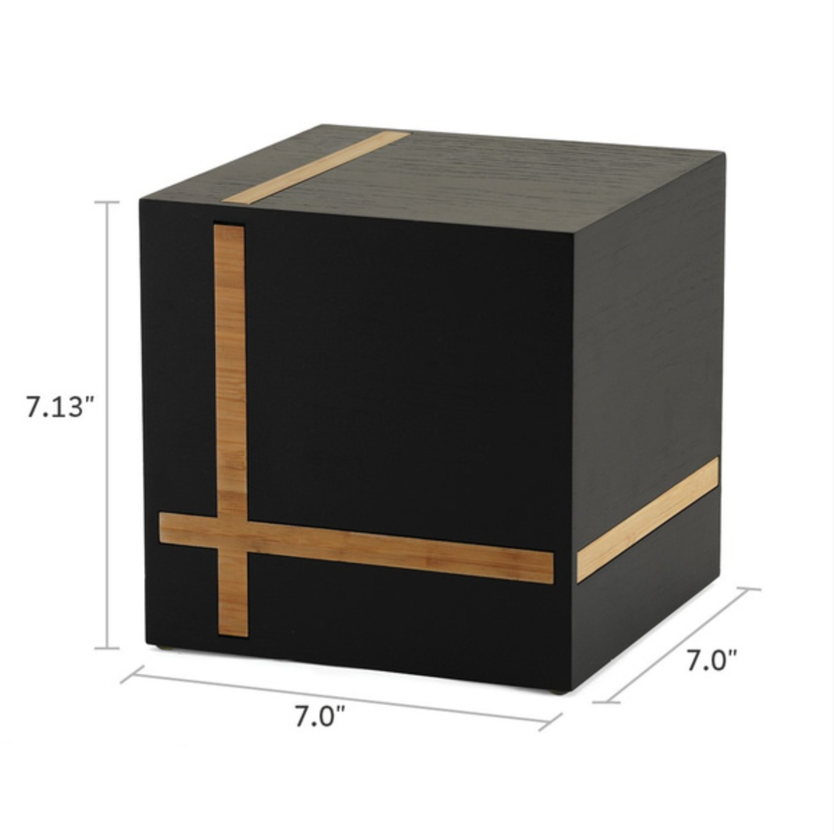 Ebony and bamboo cremation urn. The Bristol Ebony/Bamboo urn is crafted from medium-density fiberboard with genuine bamboo accents. Its unique cube shape and contrasting colors offer a modern take on a classic design.