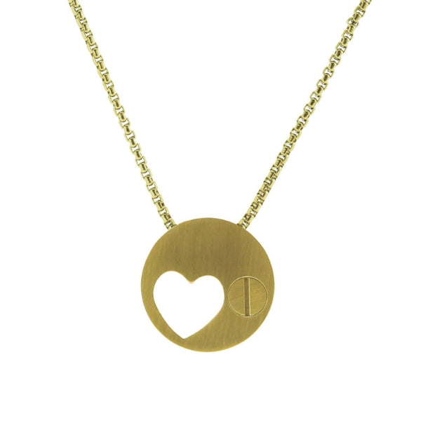 The Bronze Eternity Heart Memorial Necklace, available at Magnolia Cremations, is a gold-tone stainless steel pendant with an off-centered heart cutout. The back of the pendant features a discreet, screw-secured compartment designed to hold a small portion of ashes, allowing you to keep a loved one close. This elegant keepsake includes a matching 21-inch chain and offers an option for personalized engraving.