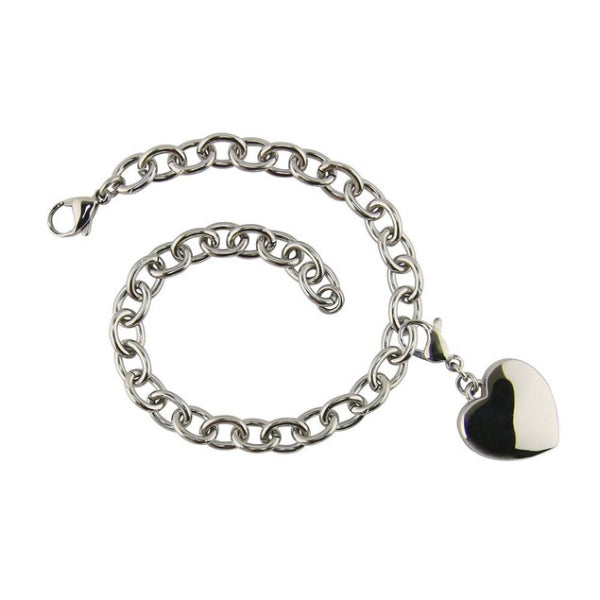 Charm bracelet with heart charm, memorial keepsake symbolizing love, affection, and connection.