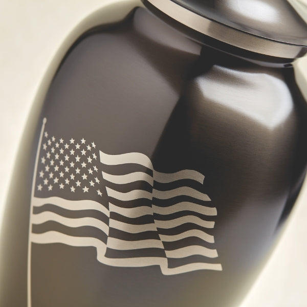 Patriotic urn featuring the American flag against a slate gray background. Classic Flag Slate by Terrybear.