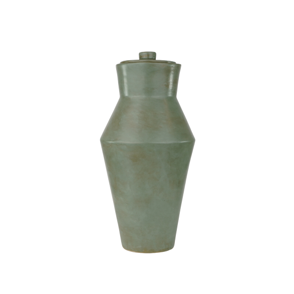 Deco Pure Forest Full-Size Cremation Urn by Stoneware & Co. A handcrafted ceramic urn in deep forest green, featuring an Art Deco-inspired design with clean lines and a smooth, natural finish. Its elegant and calming aesthetic provides a timeless tribute to a loved one. Suitable for individuals weighing up to 210 lbs.