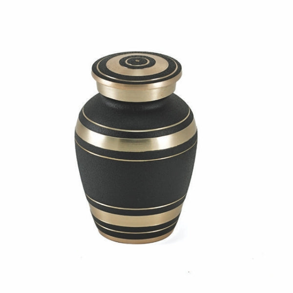 Small urn with a black finish and decorative brass lines. Elite Onyx by Terrybear.