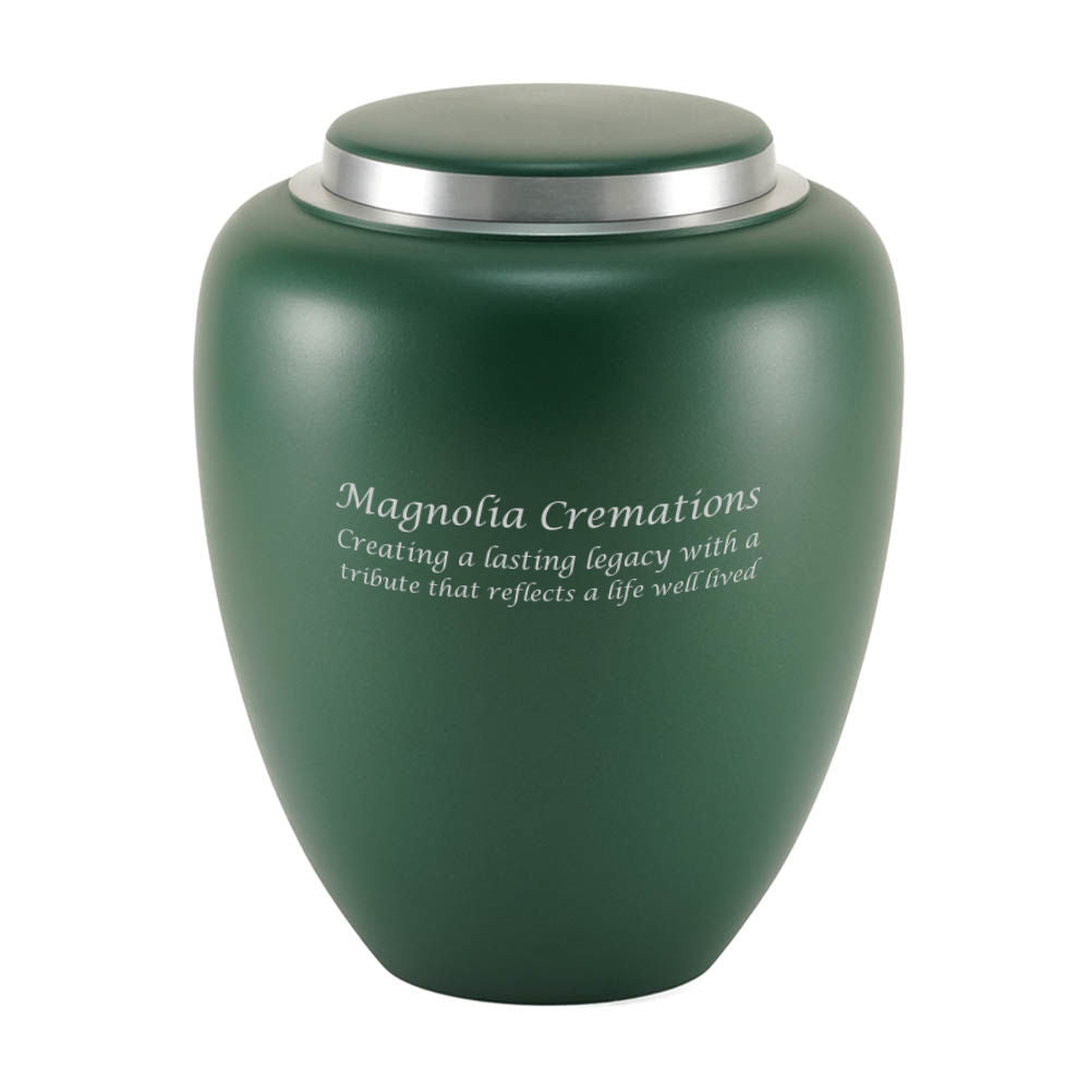 Modern cylindrical urn in a vibrant emerald hue.