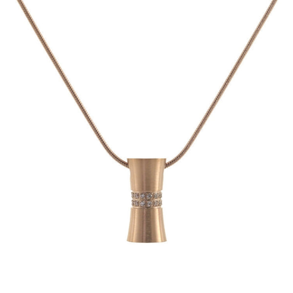 Elegant rose gold hourglass necklace for ashes, symbolizing the passage of time and enduring memories.