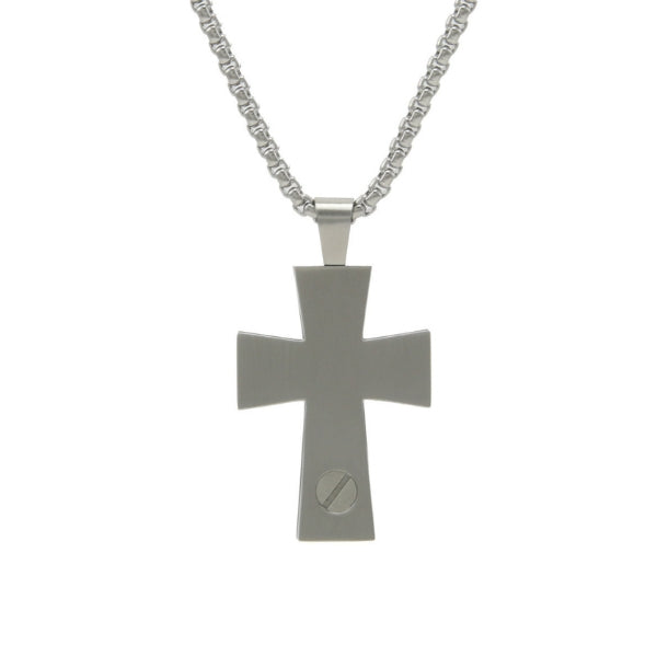 Pewter cross necklace for ashes, a symbol of faith and remembrance.