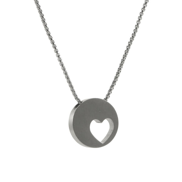 Pewter heart pendant on a chain, for holding ashes.