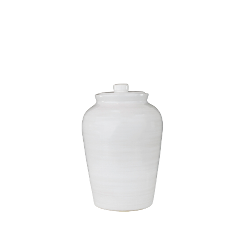Modern Classic Cloud Memorial Urn by Stoneware & Co., a handcrafted ceramic cremation urn in a luminous cloud white finish. This elegantly simple urn embodies tranquility and purity, offering a peaceful resting place for a loved one. Available exclusively through Magnolia Cremations.