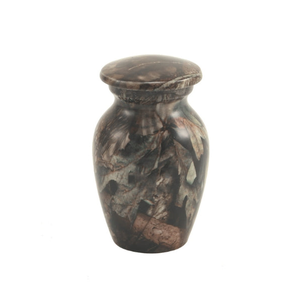 The Mossy Oak Camo Keepsake Urn, available at Magnolia Cremations, features a nature-inspired design with a detailed camouflage pattern, making it a meaningful tribute for those who loved the outdoors. Crafted from aluminum, this small urn is designed to hold a portion of ashes, allowing multiple family members to share in remembrance. The urn has a smooth, rounded shape with a matching lid, and engraving is available for personalization.