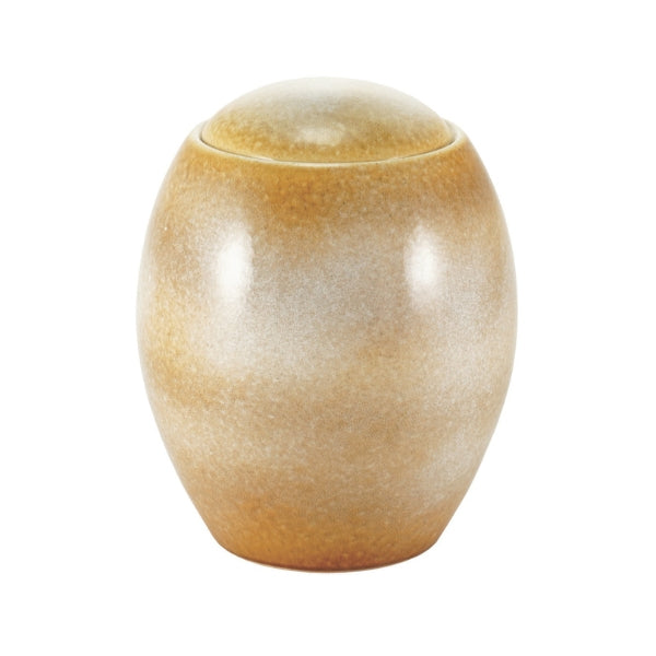 Serene Reflections Sandy White cremation urn with a speckled glaze.