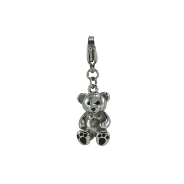 Silver teddy bear charm keepsake for memorial remembrance.