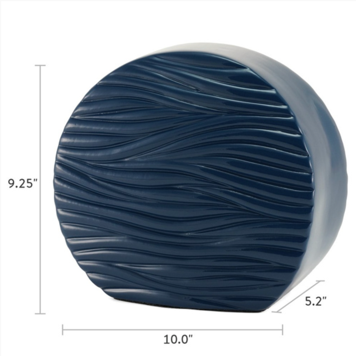 Windham Textured Soft Waves Glossy Blue cremation urn. This medium-sized urn features a sculpted shape with a glossy blue finish and a textured wave pattern. Ideal for displaying in the home.