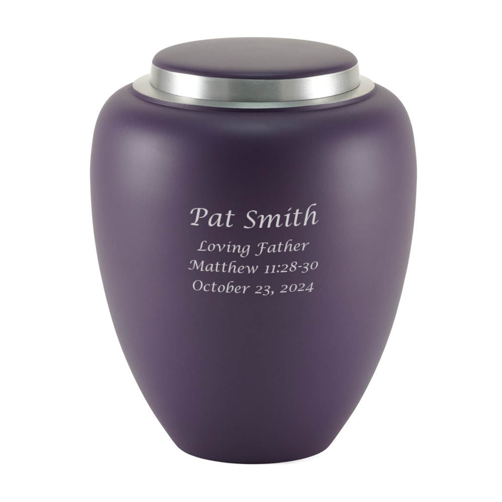 Amethyst-colored urn with a minimalist style.