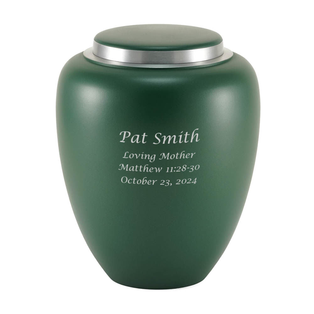 Emerald green urn with a minimalist style.