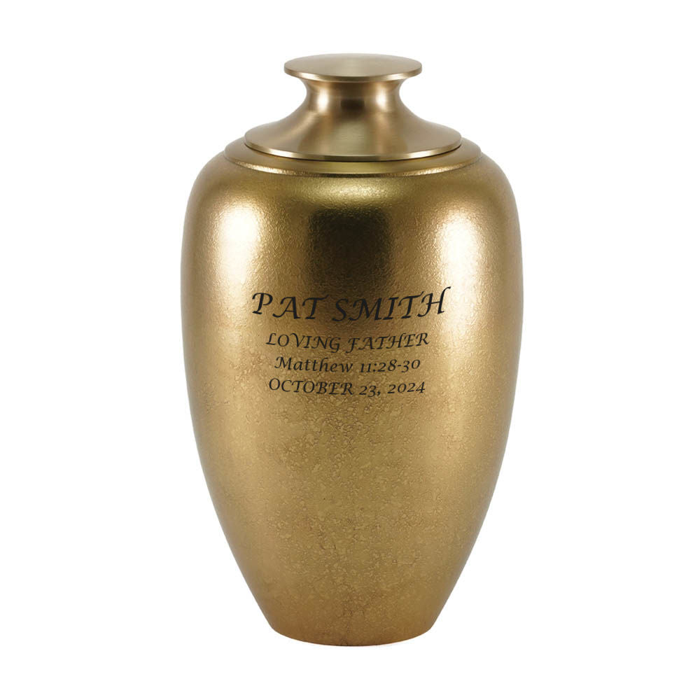 Bronze urn with a textured surface.